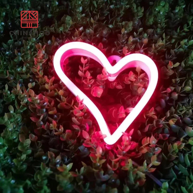 Chinahoo red love neon heart shape light sign for wedding decoration