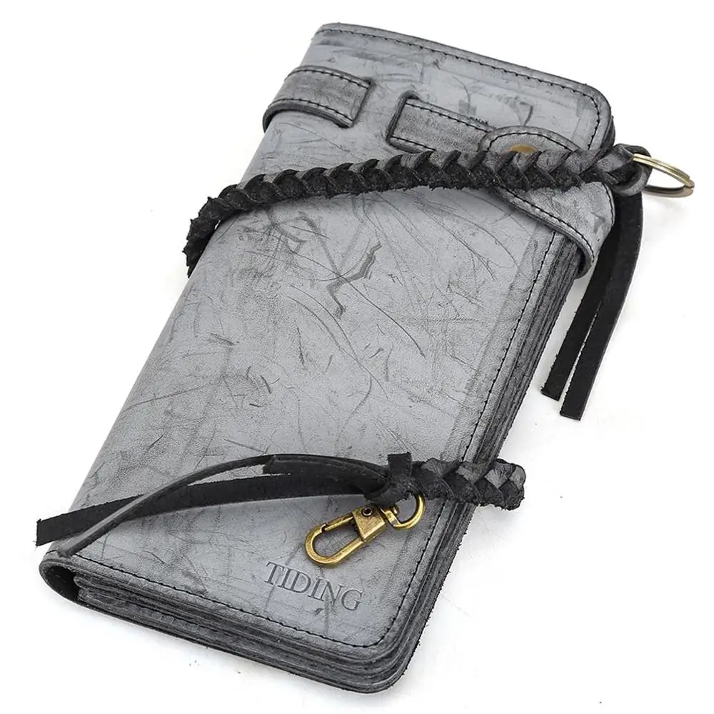 

New Arrival Real Vegetable leather handmade mens long biker wallet Casual wallet day clutch Purse In Stock, Brown