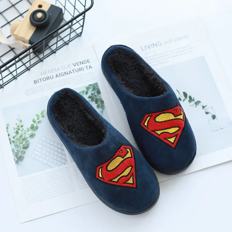 

winter warm faux fur plush thick sole super man indoor house slipper