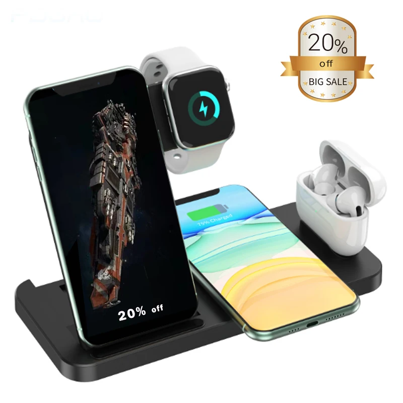 Foldable 15w Fast Multifunction 4 In1 Wireless Charger Cargador inalambrico Compatible with Qi Enabled multiple devices