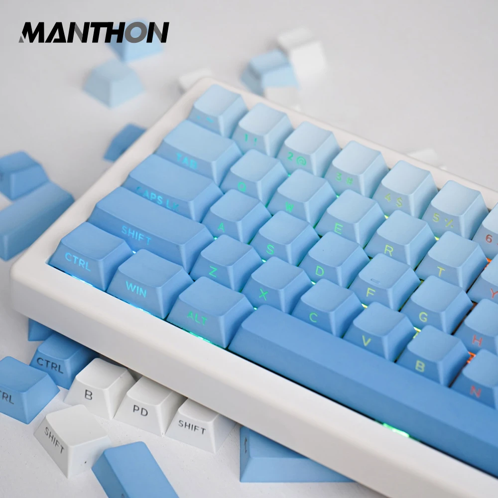 

129 Keys Fog Blue Side Engraved Keycap OEM Profile Keycaps For MX Switch Mechanical keyboard keycaps Letters On Side Key Caps