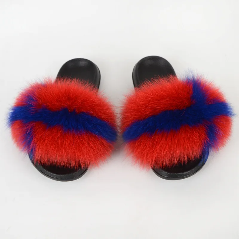 

Pink Fluffy Fox Fur Slippers, 70 colors