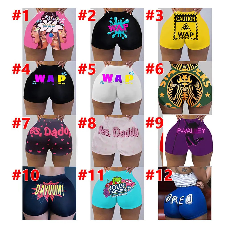 

Elastic Waist Quick Dry Breathable Women Comfortable High Waist Stretchy Cute Print Candy Snack Shorts, Customized color