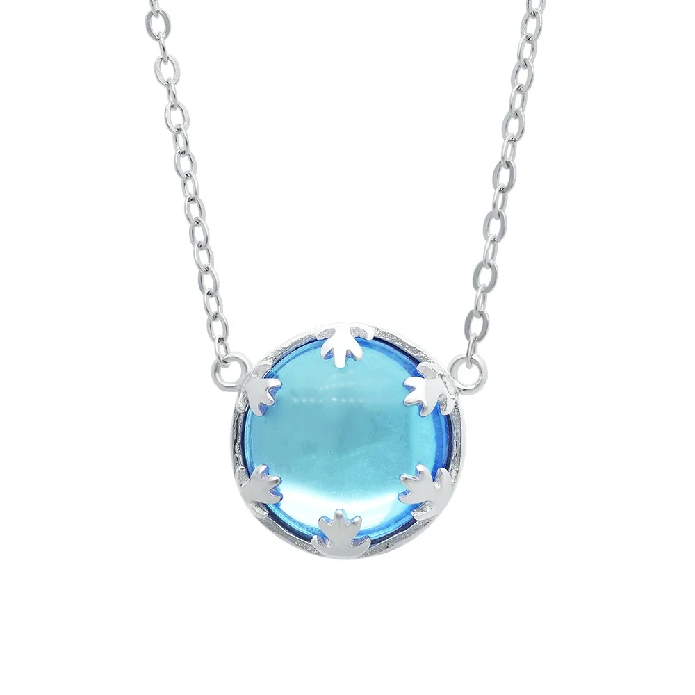 

2019 Costume Crystal Jewelry Fashion Blue Zircon Round Small Woman Necklace