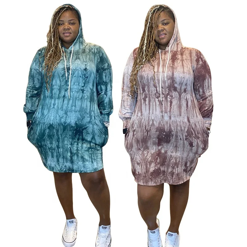 

In Stock oversize sweater dress woman clothes casual fashion tie dye fall plus size hoodie dress