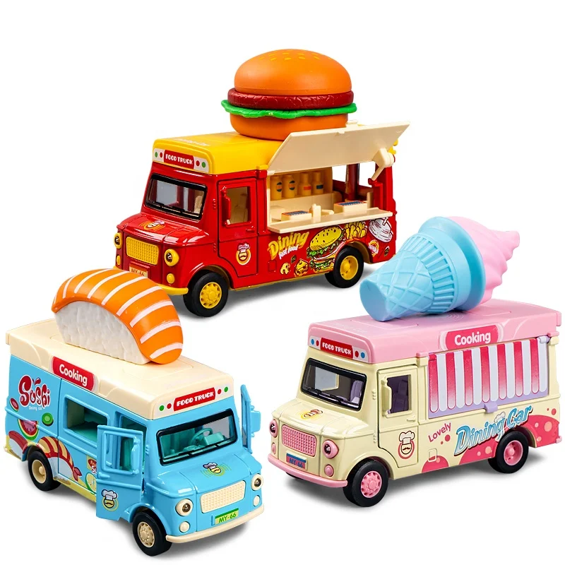 

Dinner Food Cooking Light Music Alloy Pull Back Car For Kids Educational Mini 1:36 Fast Food Diecast model car toys car Metal To