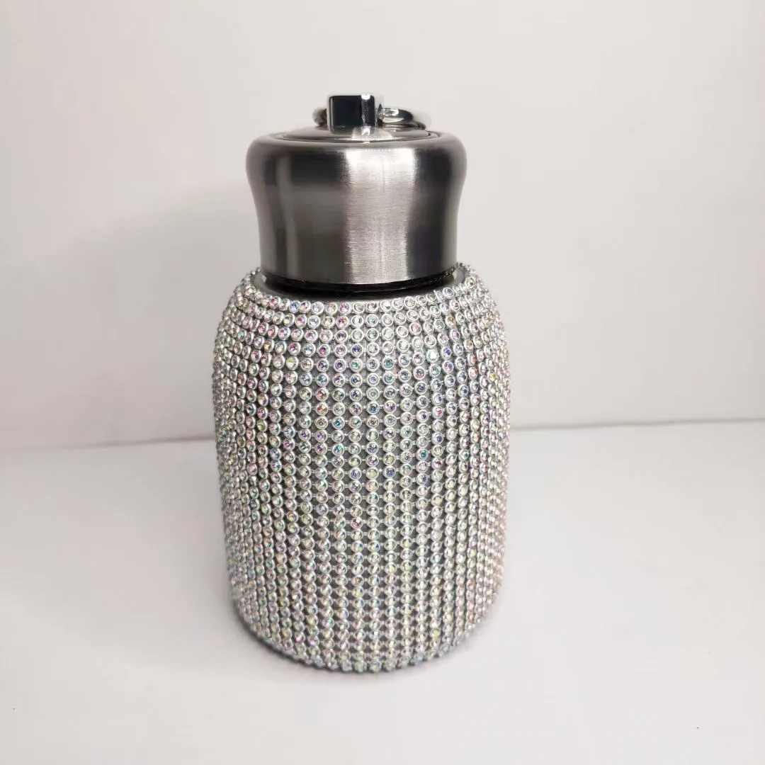 

300ml mug portable gift stainless steel student couple cup termos water bottle rhinestone vacuum flask tumbler cups in bulk, Gold silver