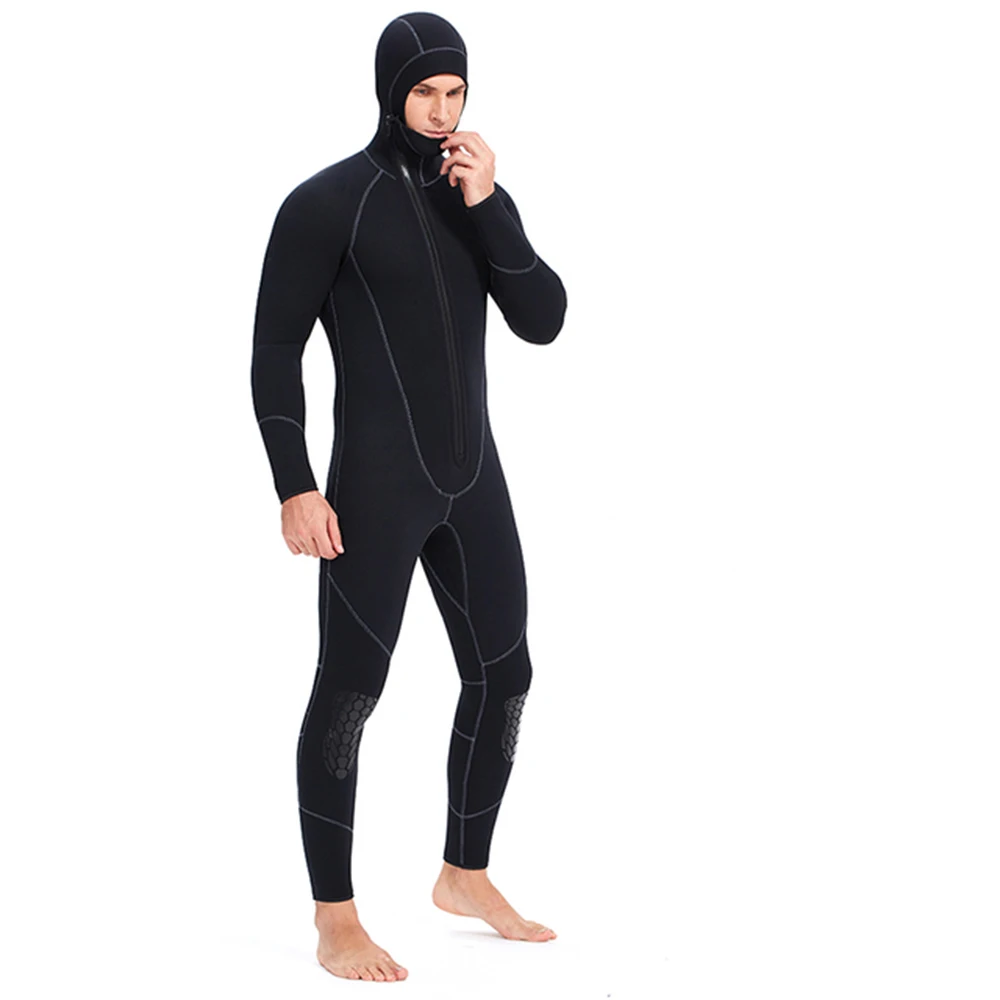 

Newbility Warm Siamese Front Zipper Men's 5mm Wetsuit Hooded Cold-proof Suit Surfing Suit, 3colours