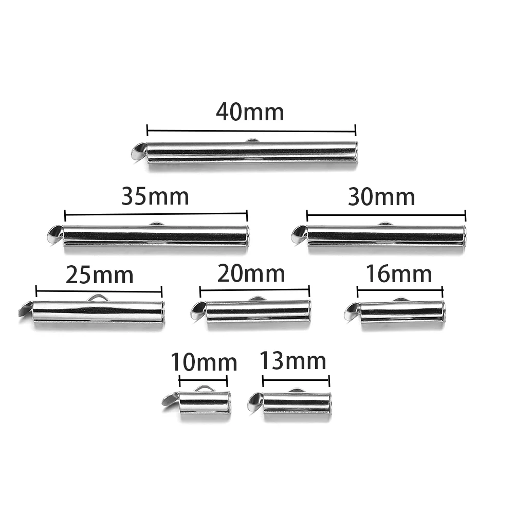

10set/lot Crimp End Beads Slide End Clasp With Chain Buckles Tubes Slider End Caps Connectors For DIY Jewelry Making Accessories, As picture