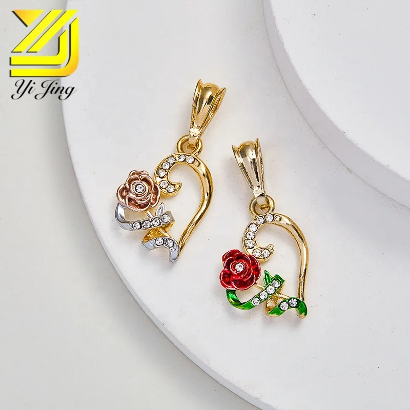 

Fashion charm roses heart hollow out love tricolor zircon pendants