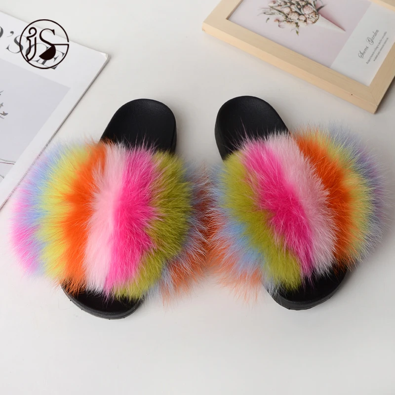 

Superior quality slippers for women Mosaic color fur slippers fur slides, Picture