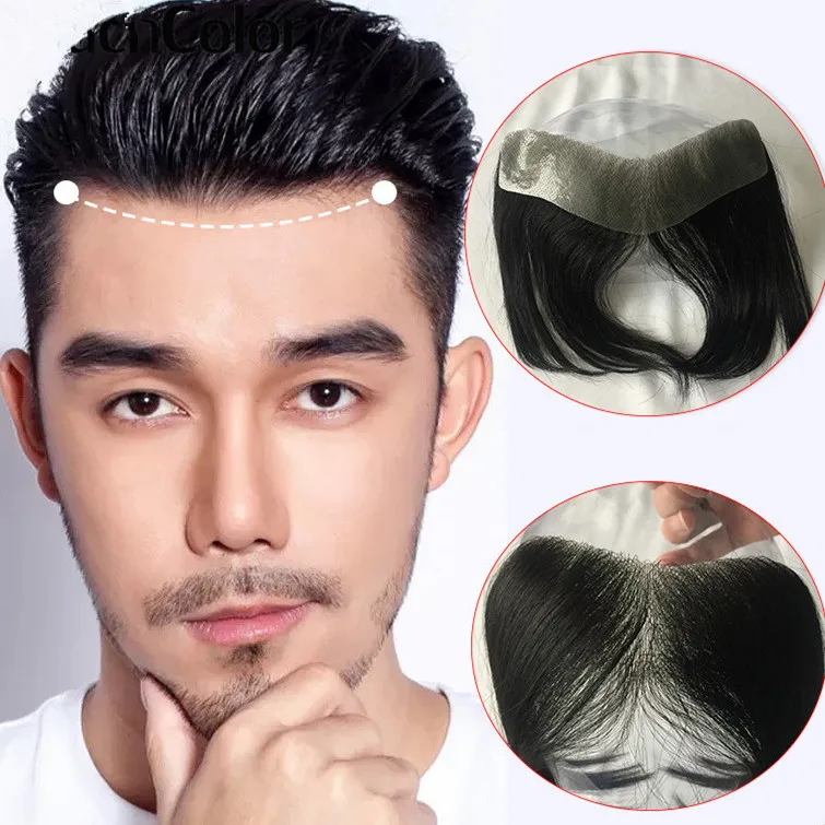 

Ready Stock V-loop Thin Skin Natural Black Natural Straight Hairline Topper Human Hair Wigs Men Toupee Men's Hair