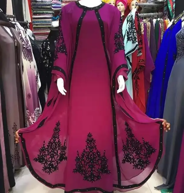 

New Muslim Women's Turkish Style Kaftan Traditional Arab Jilbab Abaya Dubai Casual Ethnic Maxi Dress with Long Sleeves Size XL