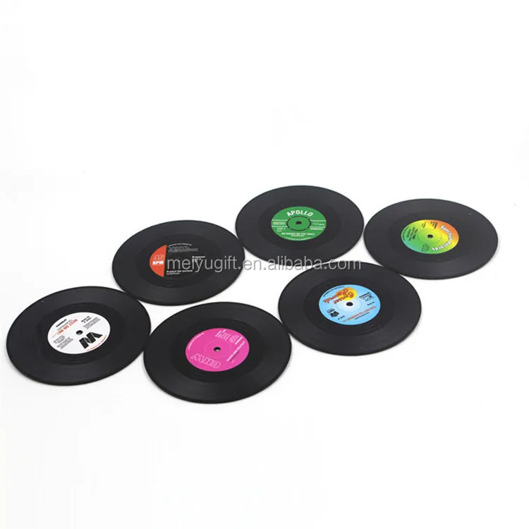 

6pcs/set box packaging drinks coasters ABS plastic vinyl record coaster for cup mat Factory in stock low MOQ