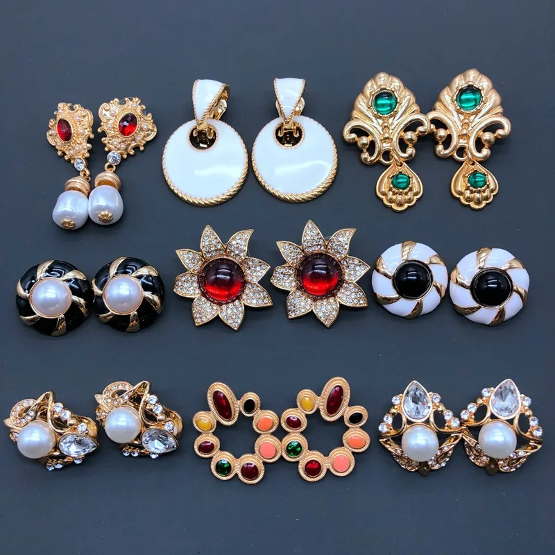 

Medieval Earrings Luxury Real Gold-Plated Enamel Glaze Flower Pearl Gem Chandelier Earrings Women, Like picture