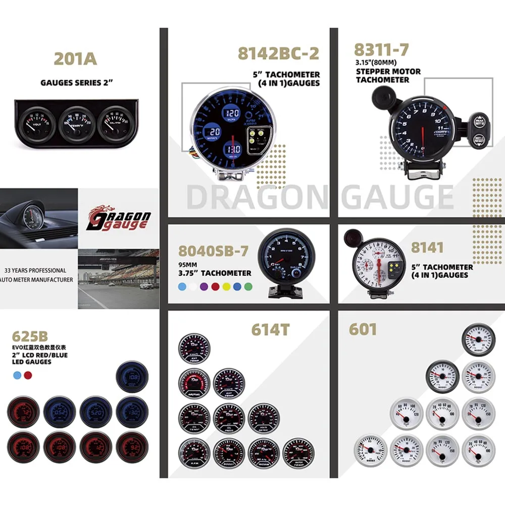Dragon Gauge Double Display 2 Inch 52mm Car Motor Universal Rpm Meter