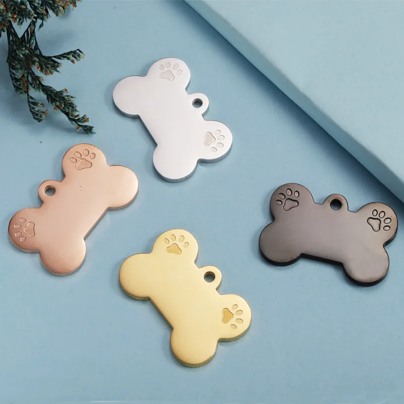 

New Mirror Stainless Steel Dog Pendant Accessories Can Be Engraved Dog Bone Corrosion Dog Paw Pendant For Gift, Picture shows