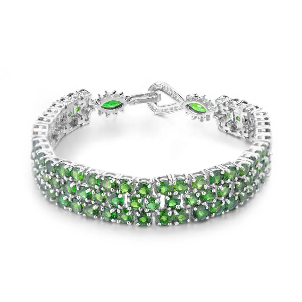 

Abiding Popular Natural Chrome Diopside Gemstone Green Chain Link Green Bracelets Women Pure 925 Sterling Silver Jewelry