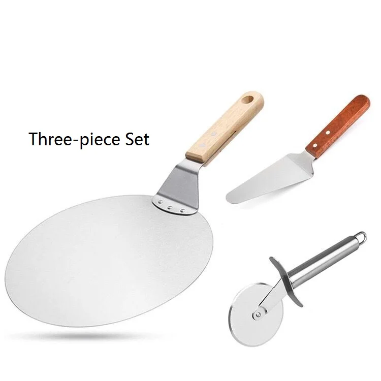 

Homeplay Baking Tool Wooden Handle Pizza Shovel Stainless Steel Wheel Knife Cake Safety Transfer Device 3 pcs Pizza peel set