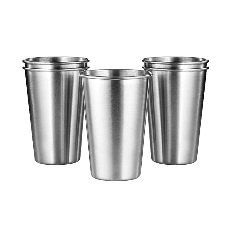 

16 Ounce Metal Drinking Glasses Pint Cups Shatterproof Cup Stainless Steel Tumblers for Bar, Silver