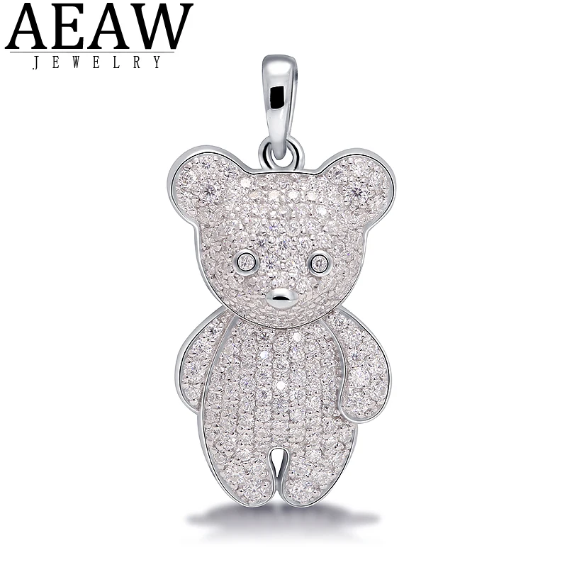 

AEAW 10k White Gold Hip Hop Moissanite Animal Bear Pendant Beautiful Gift Jewelry Classic Animal Personality Jewelry No Chain