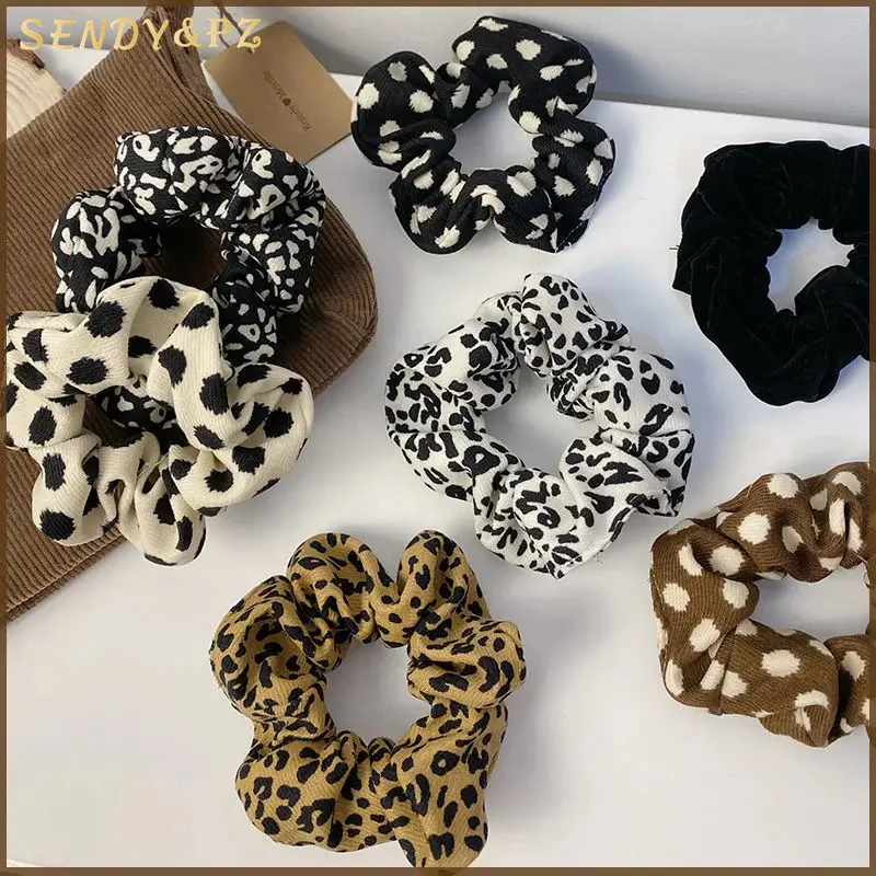 

High quality girls elastic satin rubber striped women hair scrunchies girl holder rope leopard print scrunchies