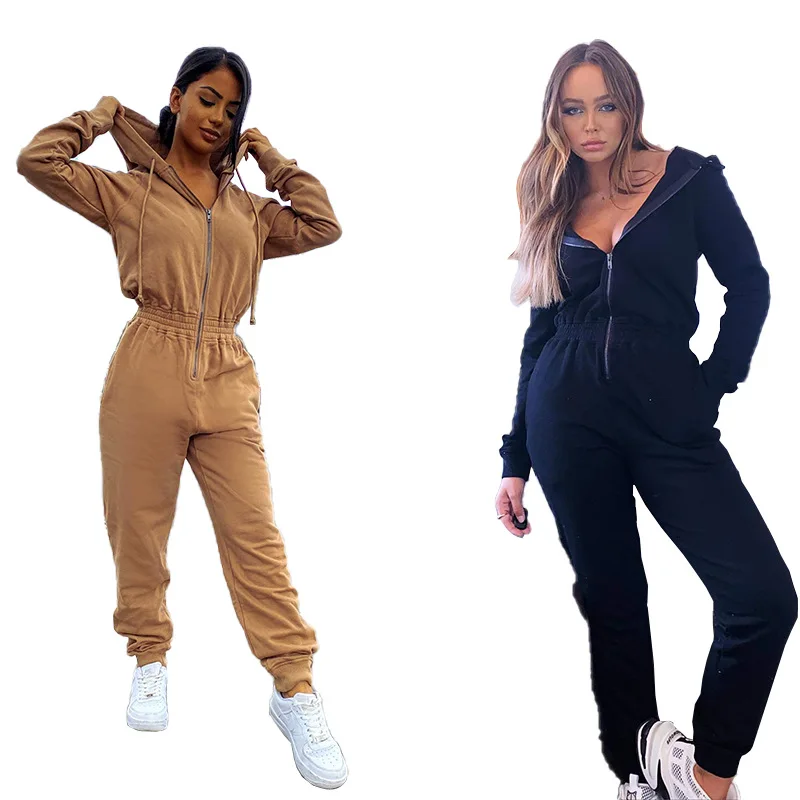 

B2850 Winter Solid Rompers Women Working Sportwear Sweat Cargo Pants Women's Trousers Jumpsuit