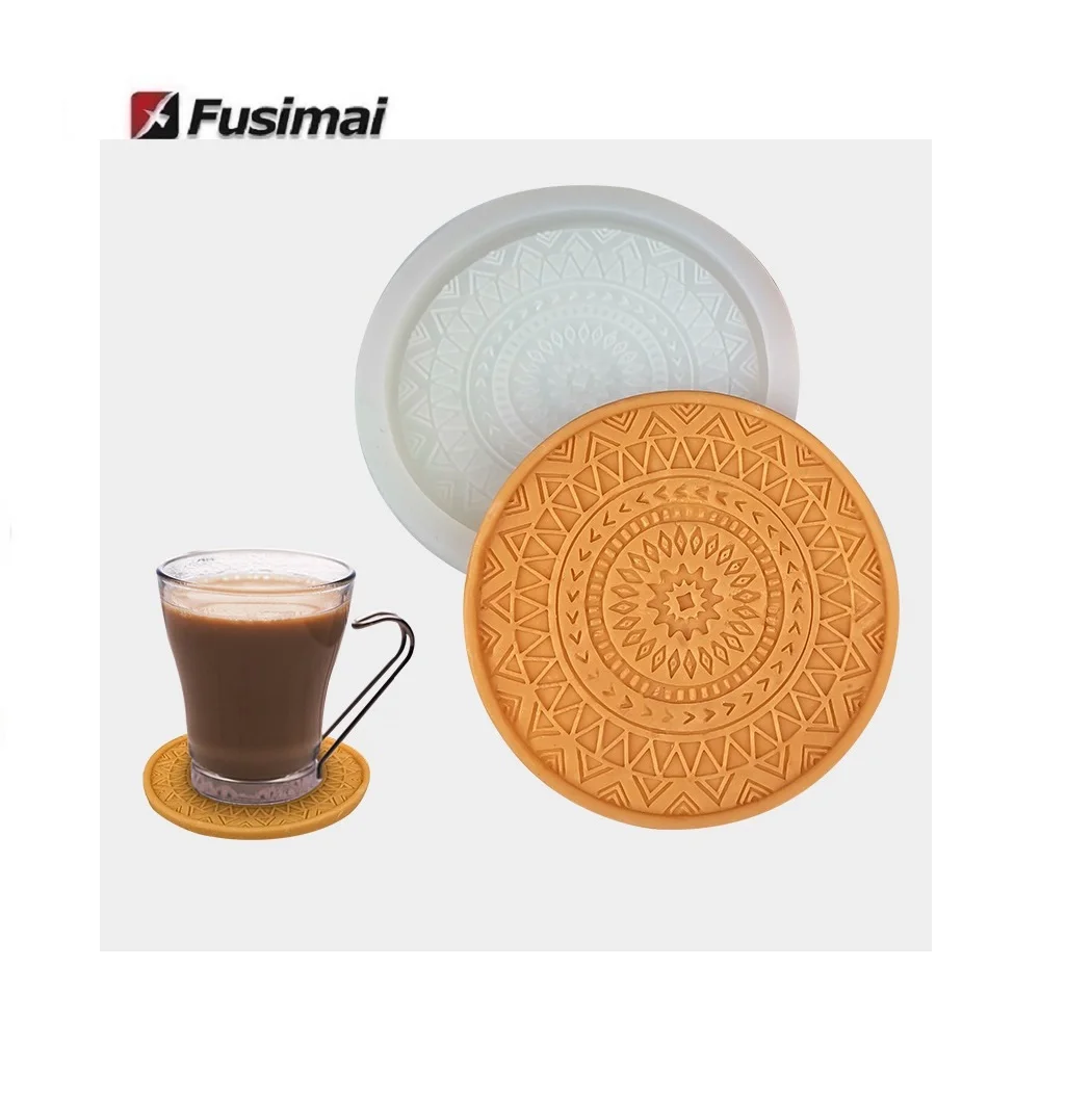 

Fusimai Diy Mug Circular Liquid Silicone Fondant Mat Mould New Pattern Round Coaster Resin Mold, Random