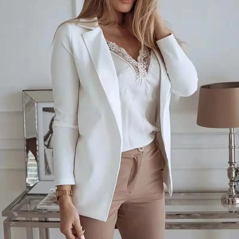 Plus Size 3XL Women's Office Lady Blazer Solid Casual White Blazers Jacket Female Autumn Long Sleeve Jacket Outwear Women