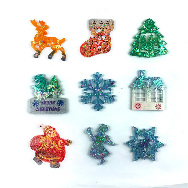 

Y2924 Diy epoxy resin keyring molds Christmas Snowflake Santa Claus Stockings Silicone keychain mold, Random