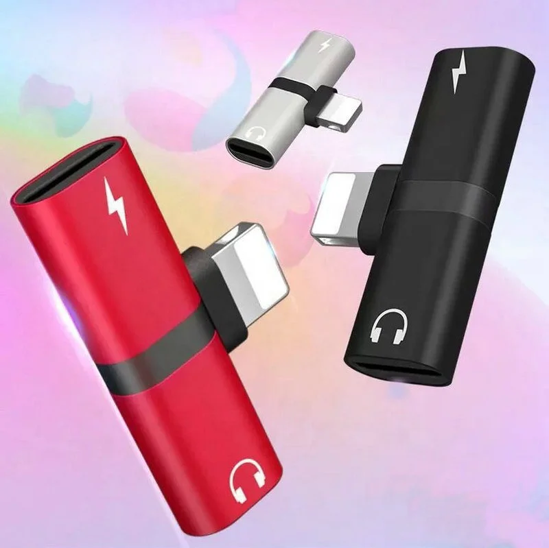 

Free Shipping 2 In 1 Mini Adapter Cable For Mobile Phone Splitter Charge Aux Headphone Convertor Audio Adapter For Cell Phones, Black, gold, rose golds, silver, red