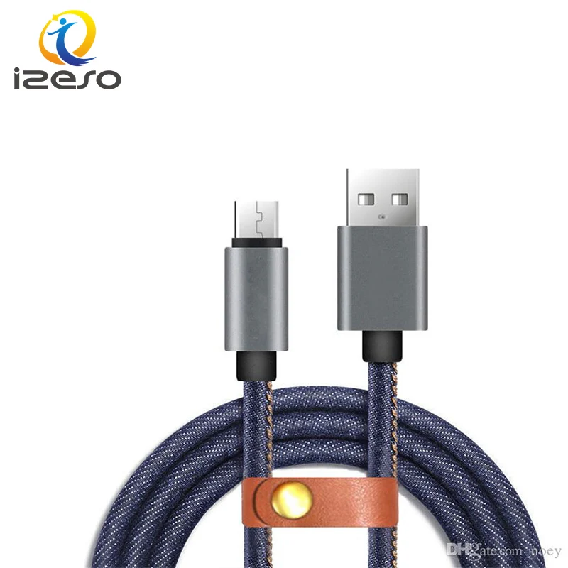 

China Izeso Blue 2A Current Quick Charging Denim pattern Noodle USB Cable for most Android Smart Phones