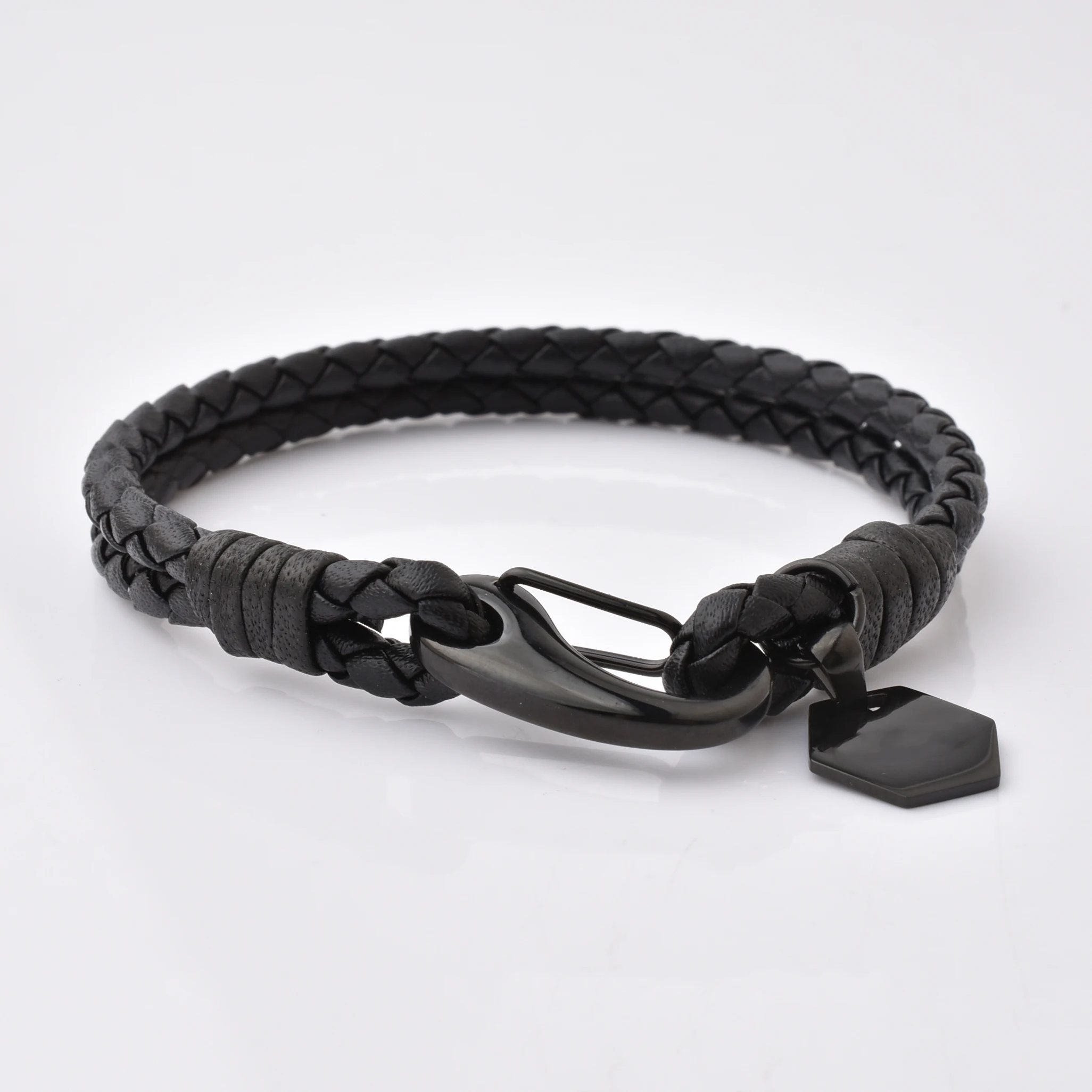 

Customizable Logo Tags Trendy Double Woven Rope Couple Stainless Steel Clasp Bracelet