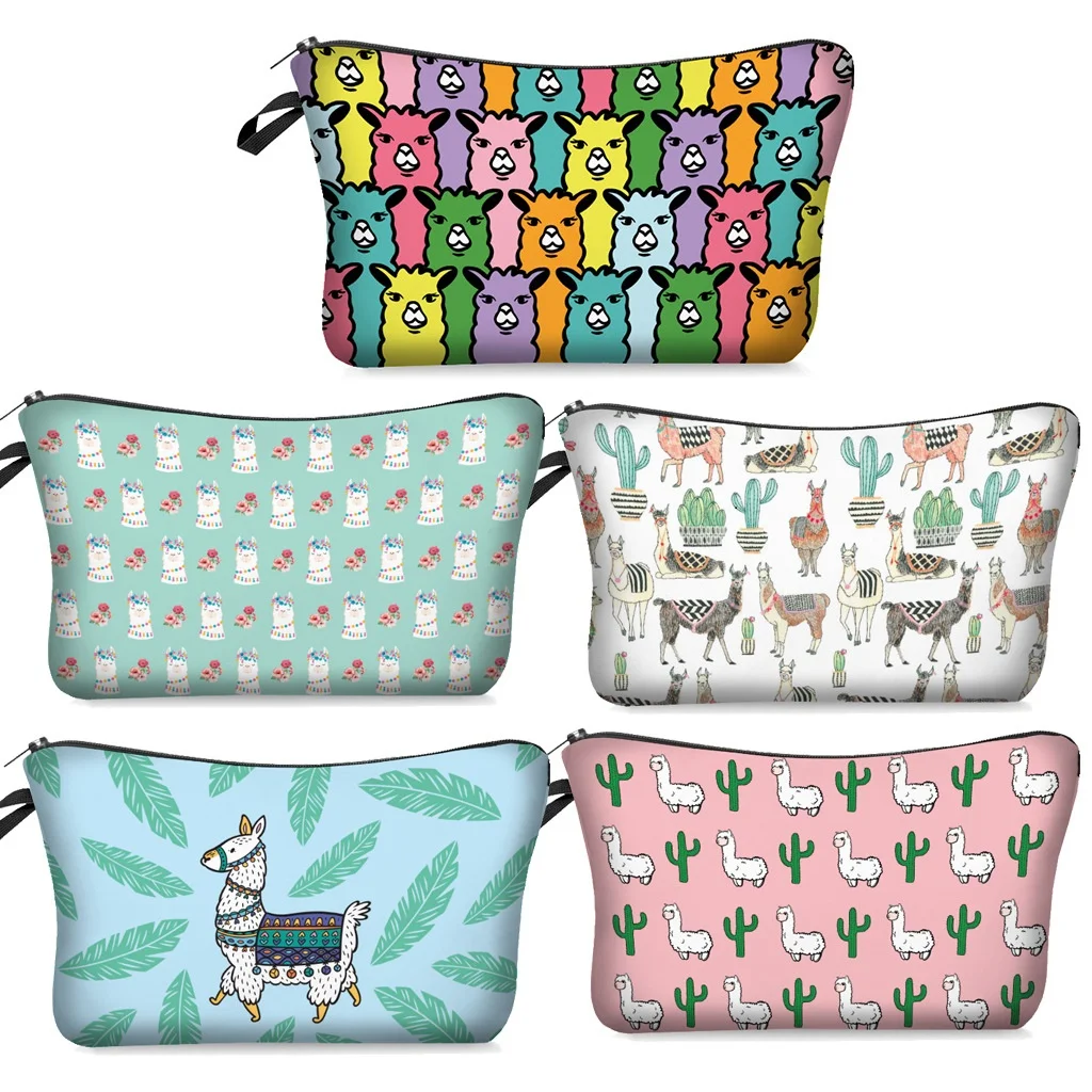 

MPB008 lovely alpaca girl cosmetic bag Nylon cloth Color wash bags Stylish Zipper small bag free delivery 3D print