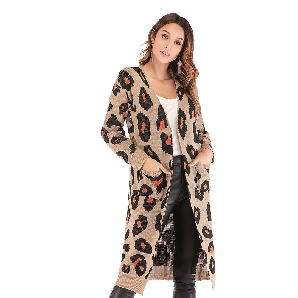 

European and American cross-border Christmas women's new leopard print knitted jacket cardigan women's sweater, Picture