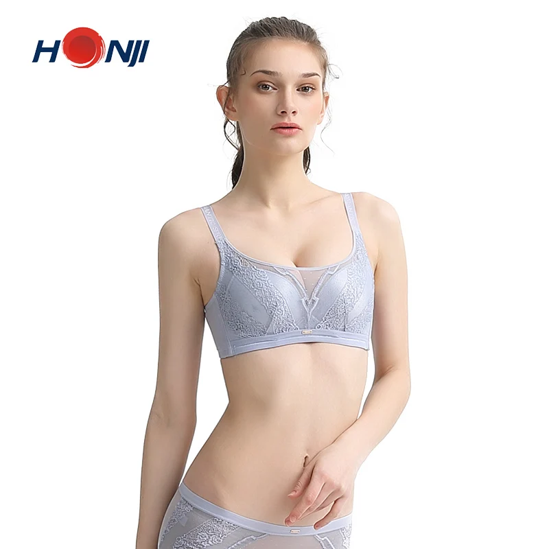 

Thick Pad A Cup Floral Pattern Lace Stitching Wireless Bra for Women