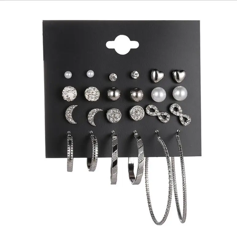 

Big hoop earring moon star diamond combination stud earring set for women jewelry