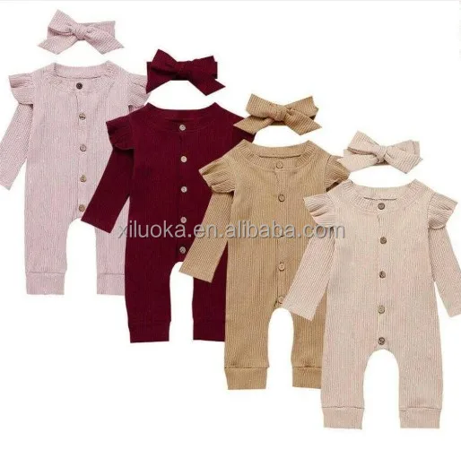 

High Quality Hot Sale Baby Clothes Pure Color Long Sleeve Baby Girls Romper, Picture