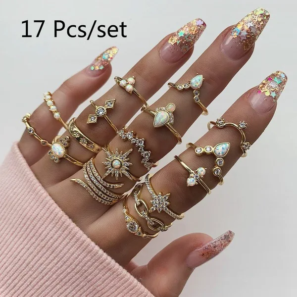 

Hot selling ring set fashion Bohemian style diamond-encrusted alloy ring set