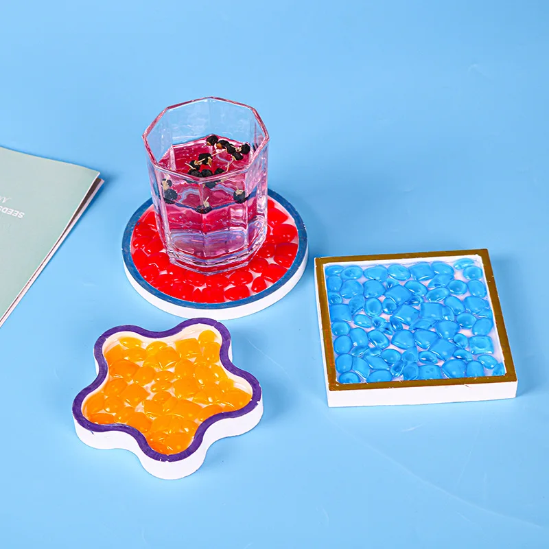 

Geometric creative mosaic resin coaster mold silicone heart shape square silicone molds for resin casting, White