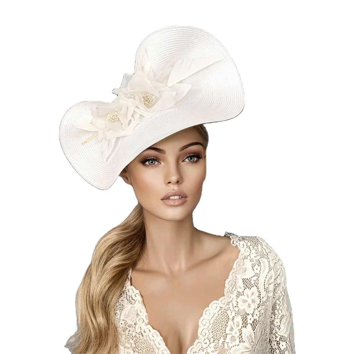 

Newest White Hawaiian Fascinators Hats Fashion Straw Church Hat Wedding Theme Party Derby Hat Millinery for Women ladies