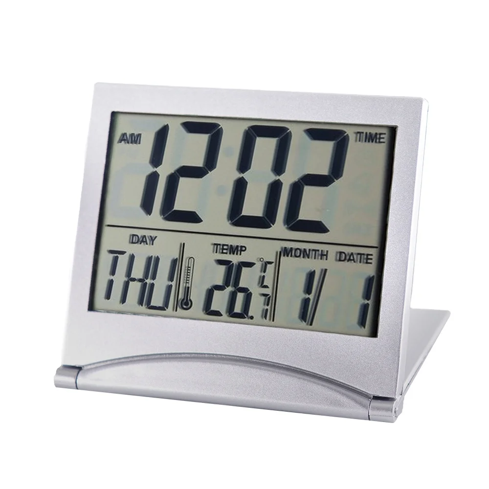 

China factory supply foldable desktop electronic clock ultra thin travel with date temperature calendar time alarm clock