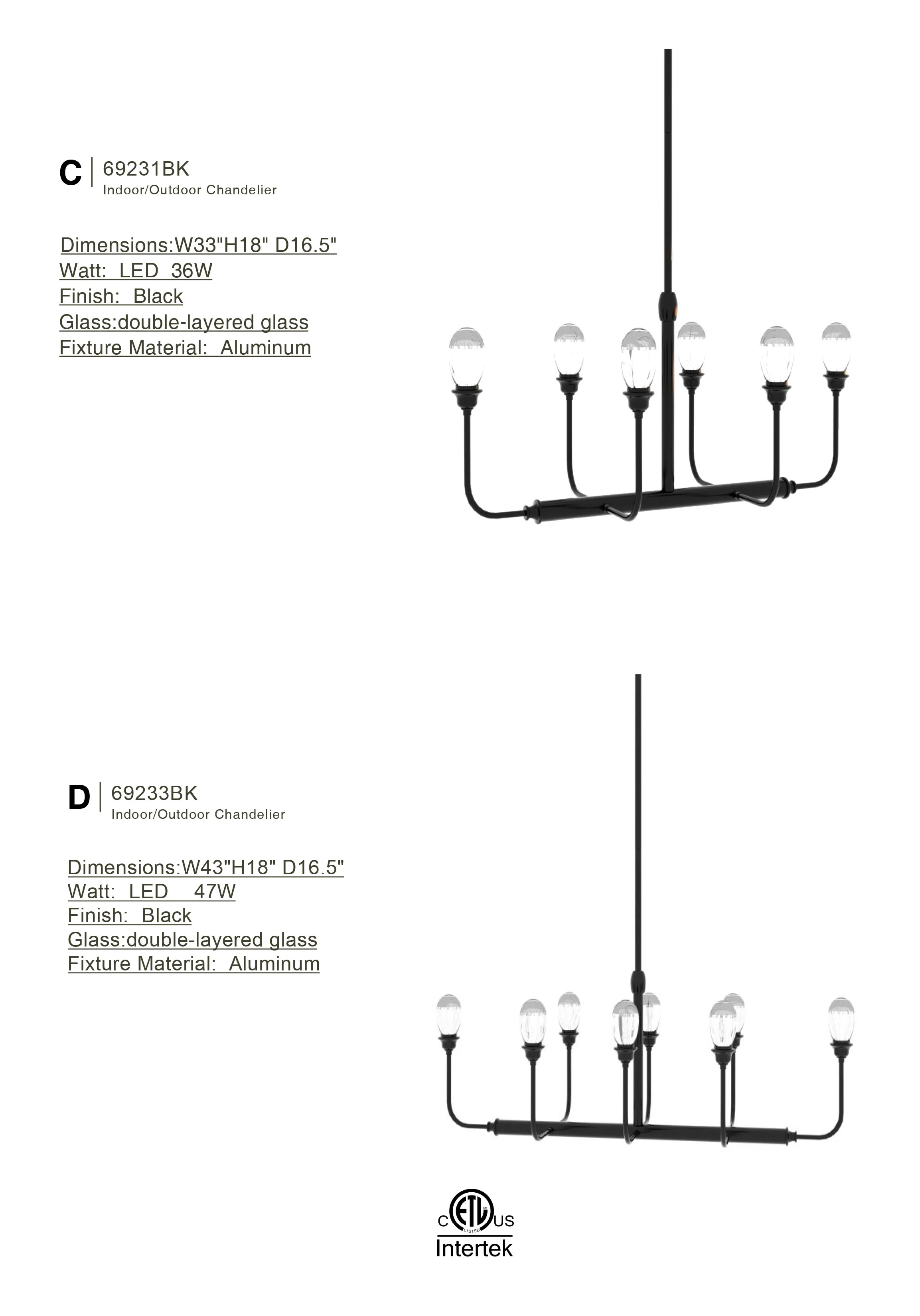 
Exterior LED Chandelier light outdoor lighting 90-260V 47W 3000K for Residential use or industrial use, 3 years quality 