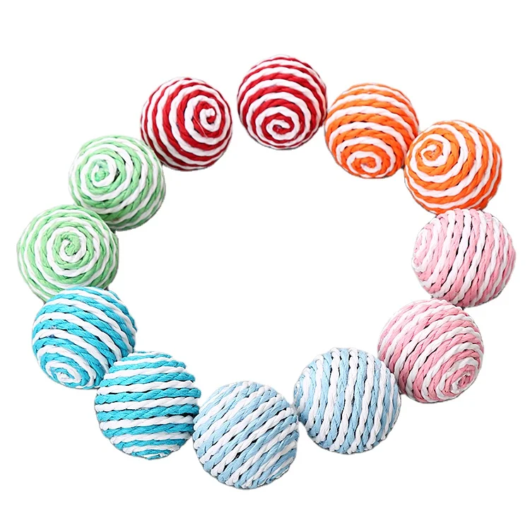 

Wholesale ECO-friendly assorted color pet toy paper rope rattle cat ball toy