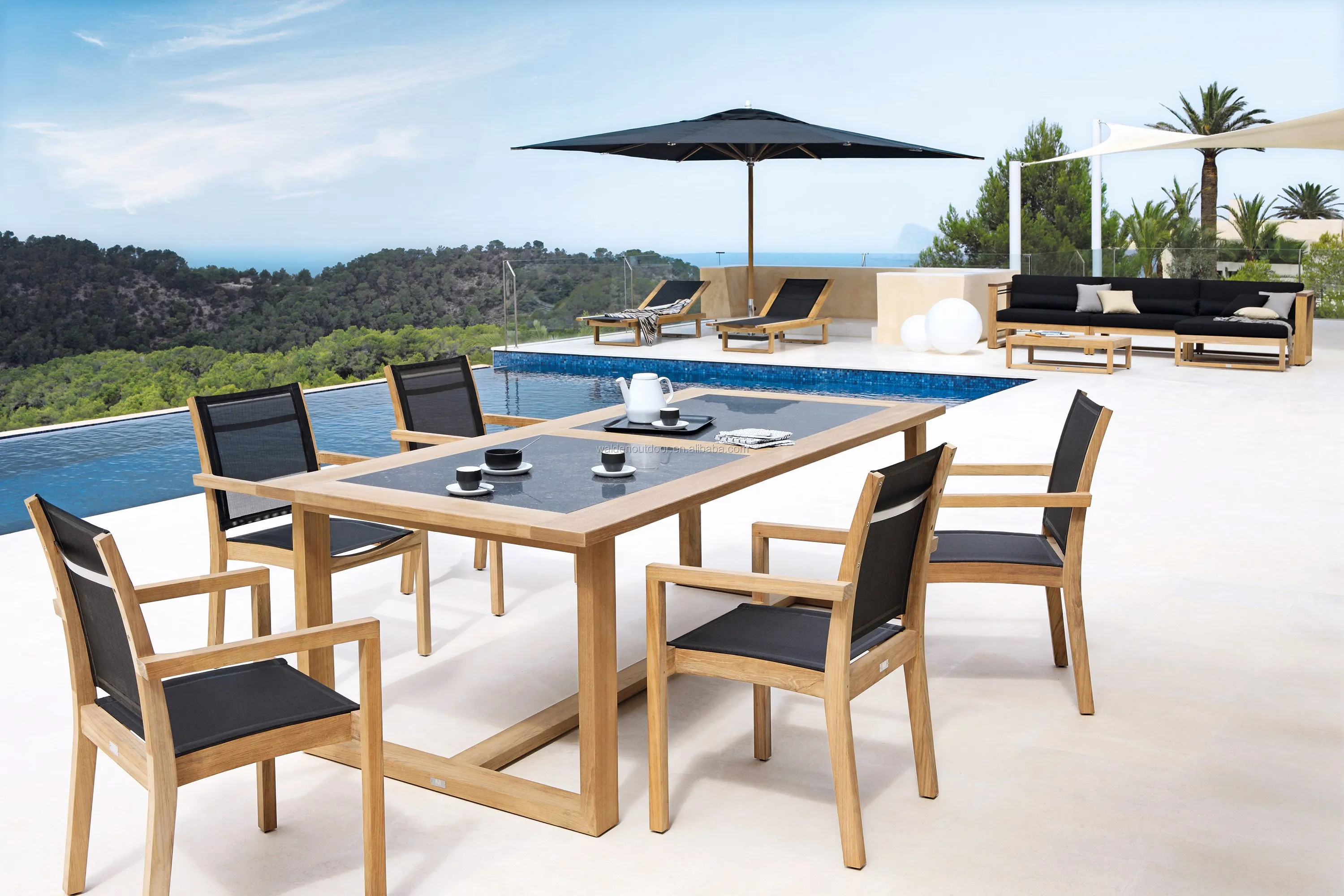 Luxury Modern Big Hotel Restaurant Teak Wood Furniture Table Set Garden