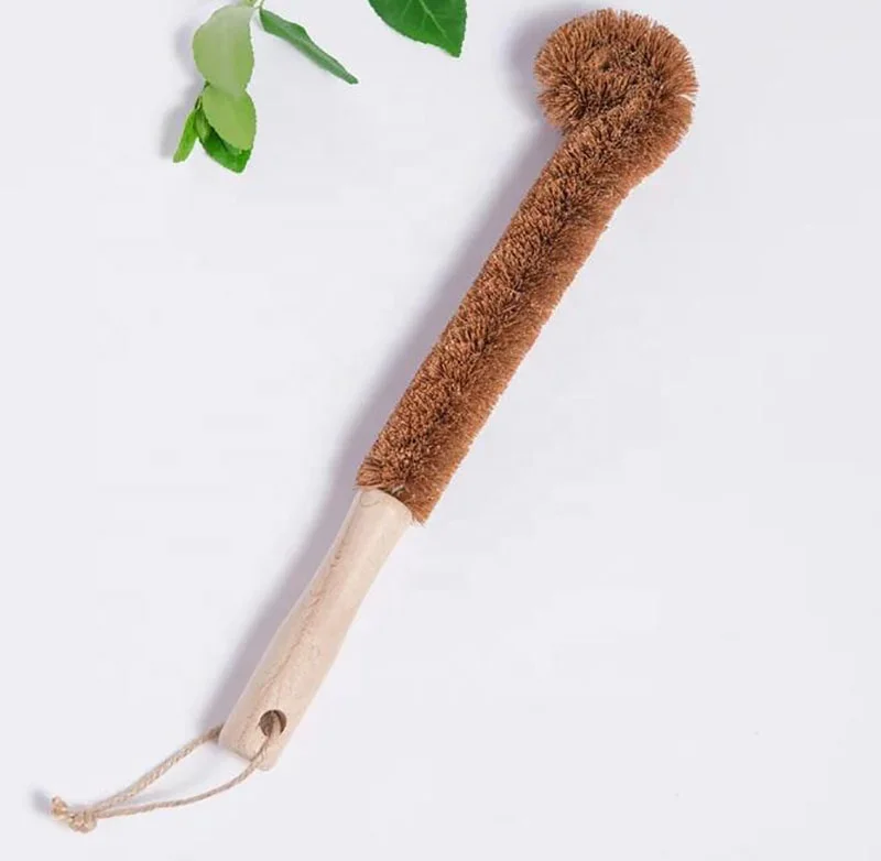 

Natural Eco Friendly Bamboo Wooden Long Handle Bottle Cup Glass Scrubber Washing Brush Coconut Fiber Bottle Cleaning Brush