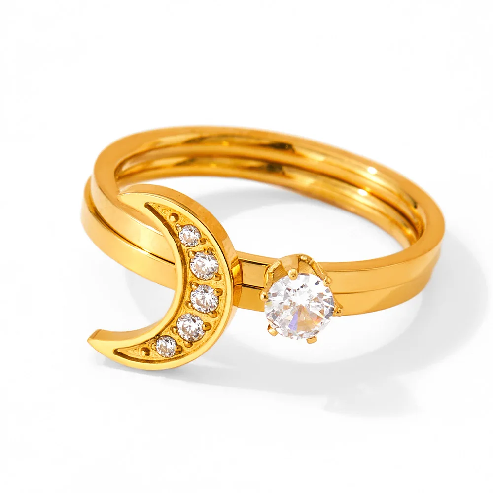 

Fashion Jewelry 18k Gold Star Moon Sun CZ Stainless Steel Jewellery Rings For Women Golden