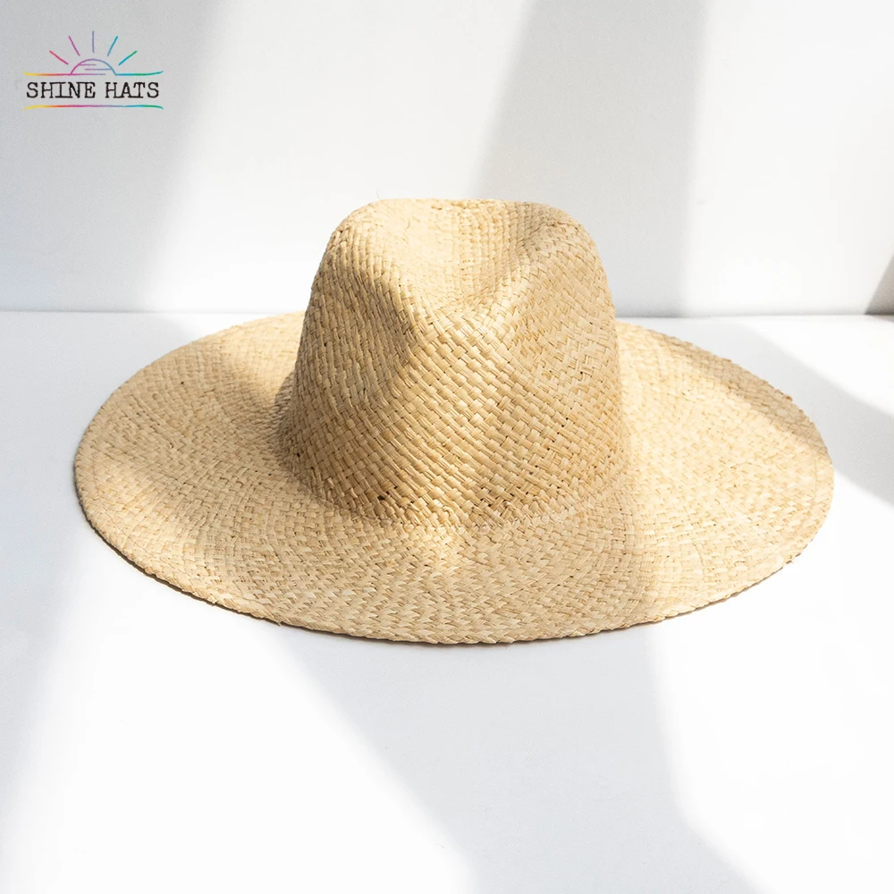 

Shinehats 2023 OEM panama jazz top raffia straw hats stiff trimming wide brim custom handmade sombrero summer sun for women