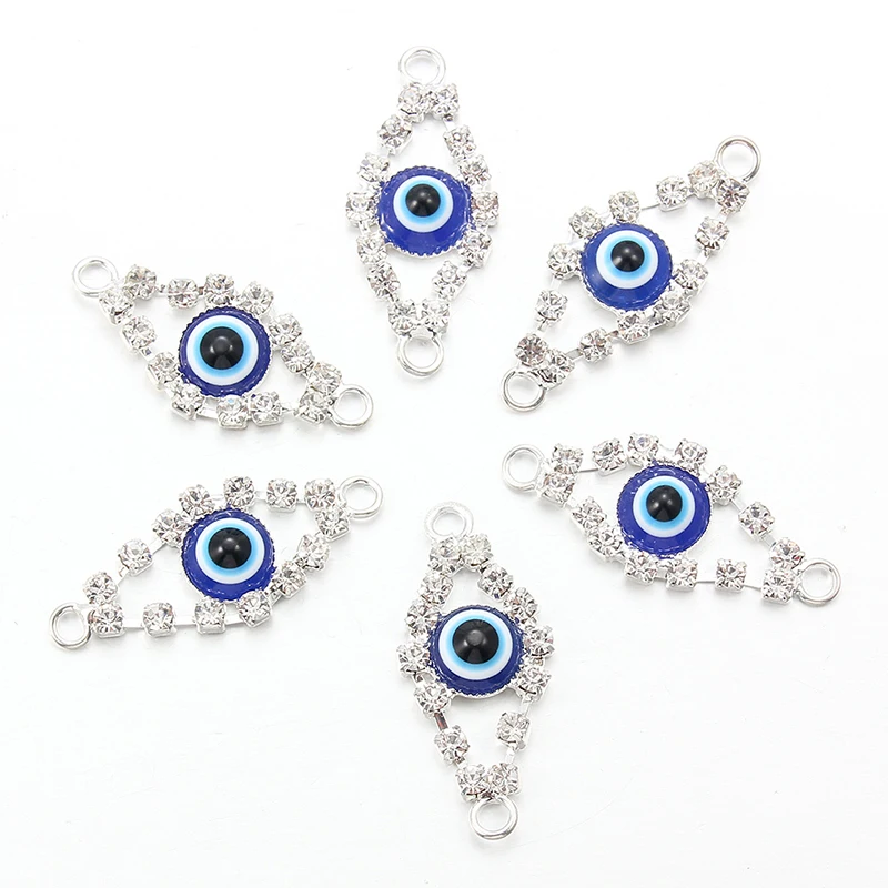 

Wholesale 10pcs silver blue eyes set with diamond process charms connectors DIY bracelet necklace jewelry 30*14mm