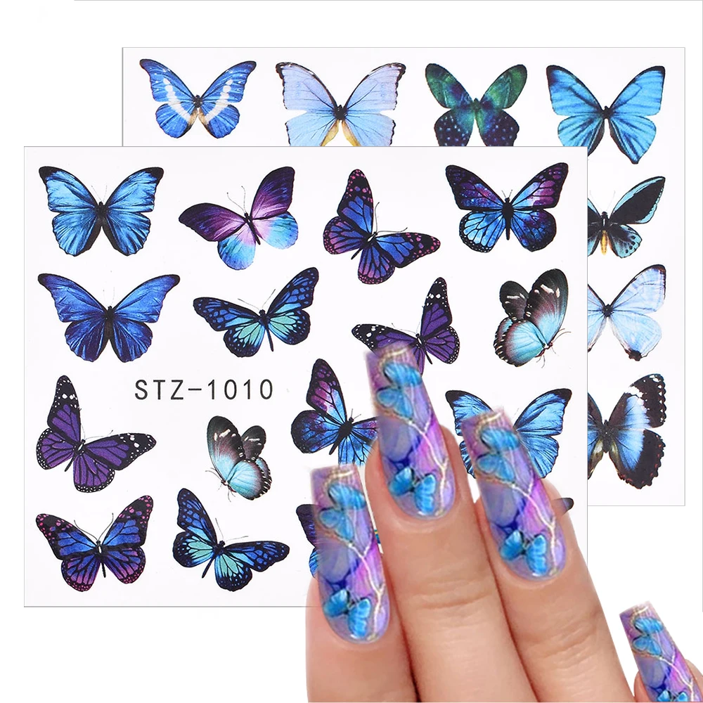 

3D Watercolor Butterflies Sliders Nail Art Water Transfer Decal Sticker Blue Valentine's Day Nail Decoration Tattoo Manicure